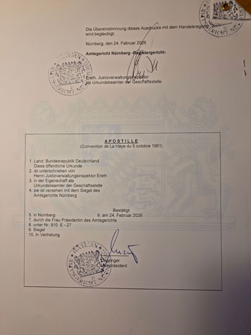 handelsregisterauszug mit apostille